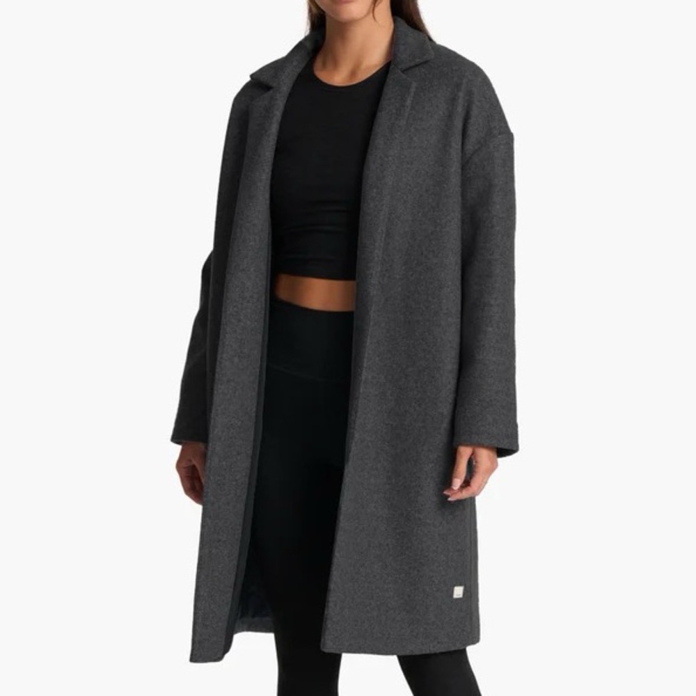 Vuori Soho Melton Trench Women’s Wool-Like Coat Heather Black Large EUC